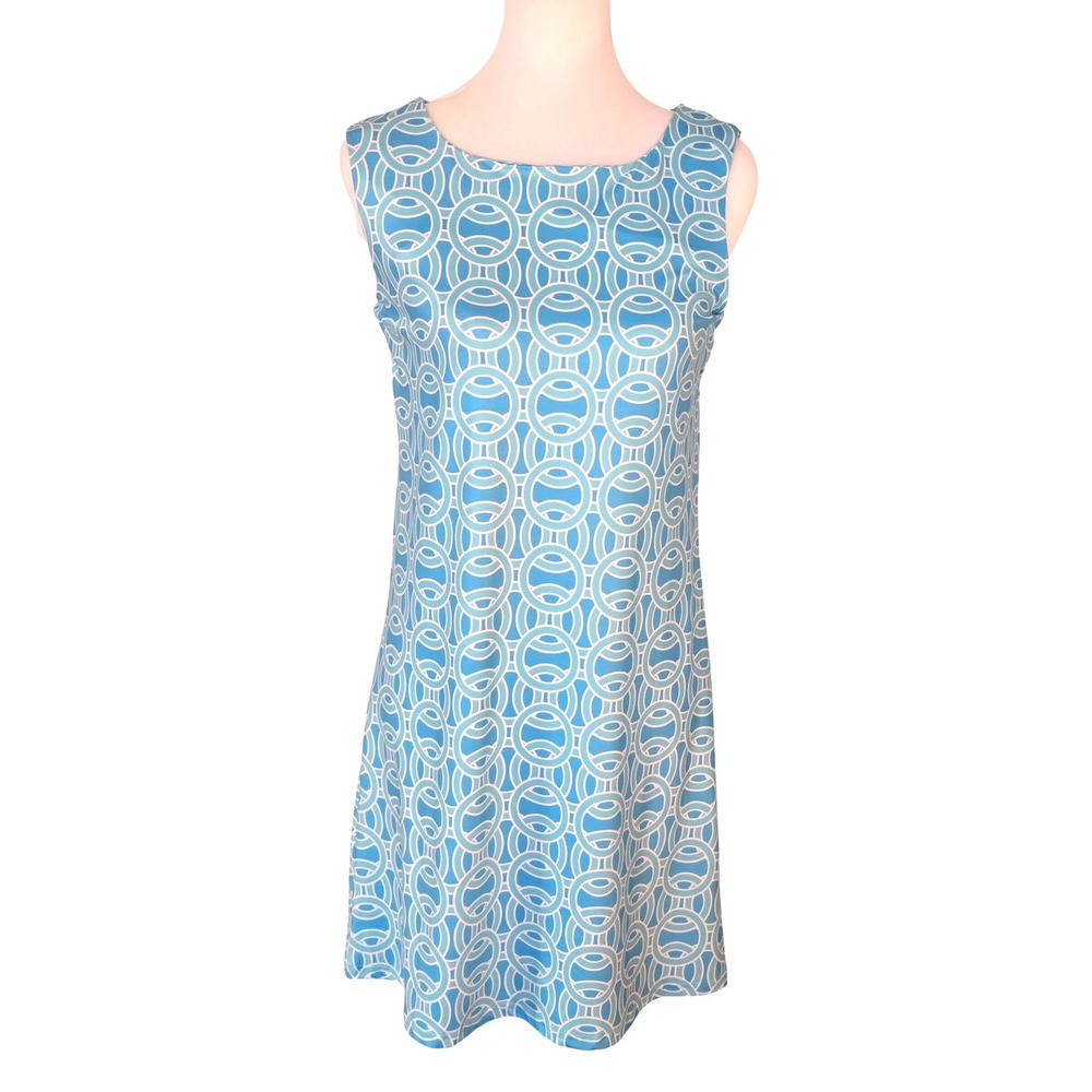 NWT Top It Off Blue White Geometric Link Sleeveless Travel Shift Dress Small